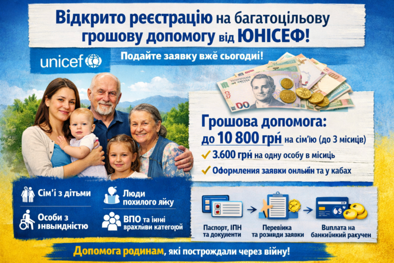 Відкрито реєстрацію на багатоцільову грошову допомогу від ЮНІСЕФ