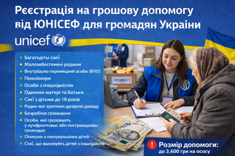 Відкрито реєстрацію на грошову допомогу від ЮНІСЕФ для громадян України