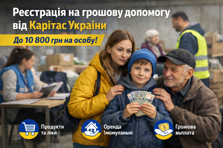 Стартувала реєстрація на грошову допомогу від Карітас України — до 10 800 грн на родину
