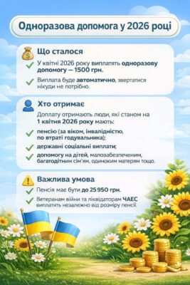 Грошова одноразова виплата 1500 грн вразливим категоріям громадян у квітні 2026 року