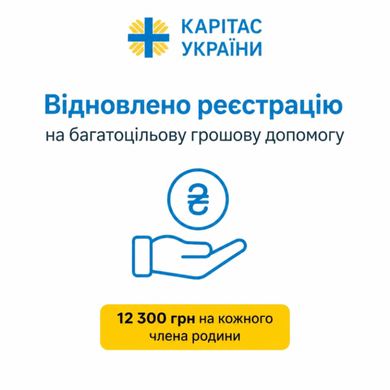 Відновлено реєстрацію на багатоцільову грошову допомогу від Карітас України