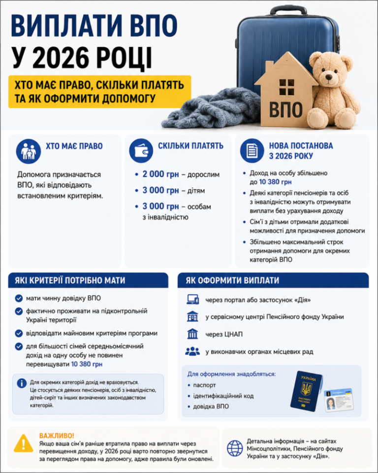 Як оформити виплати ВПО у 2026 році: хто має право та скільки платять