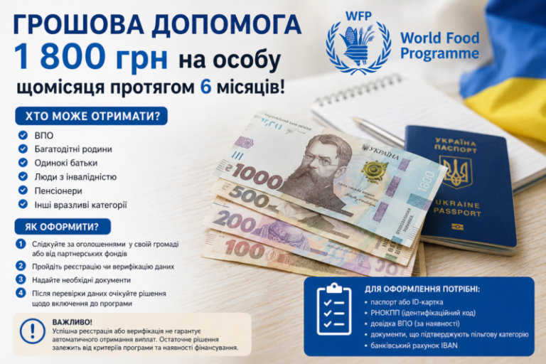 Як отримати грошову допомогу по 1 800 грн на особу щомісяця?