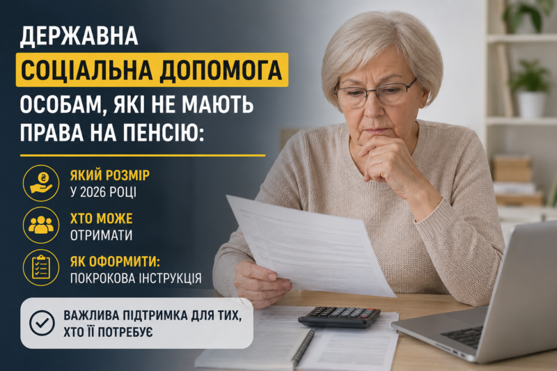 Державна соціальна допомога особам, які не мають права на пенсію: який розмір у 2026 році, хто і як може оформити