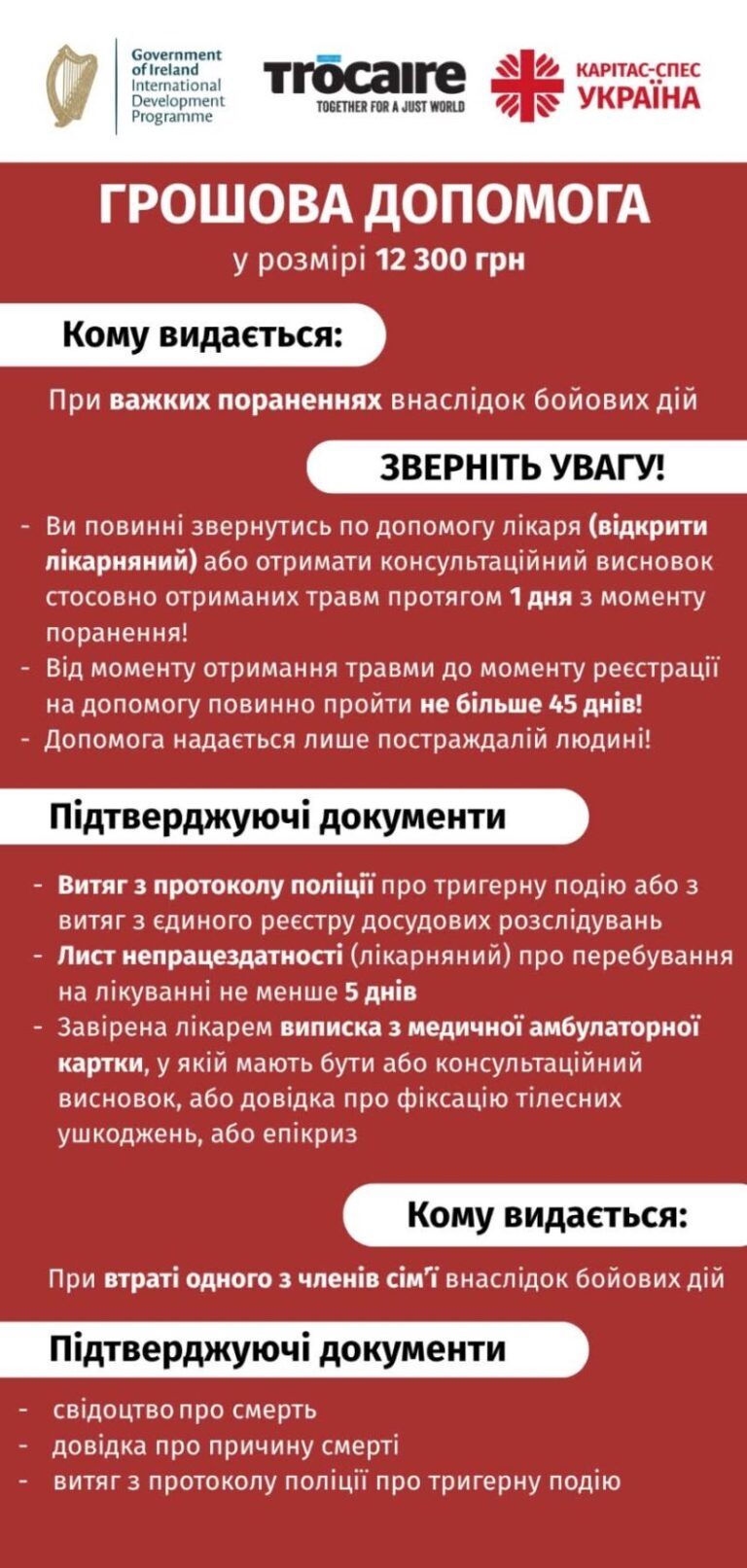 Грошова допомога у розмірі 12 300 гривень: Карітас-Спес розпочинає реєстрацію постраждалих від війни