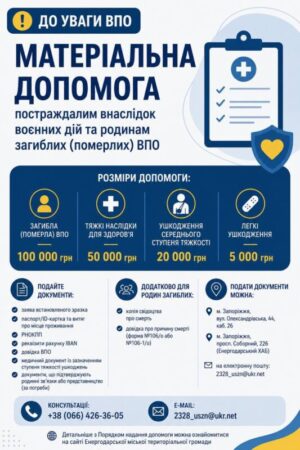 Матеріальна допомога для ВПО, які постраждали або втратили рідних через воєнні дії