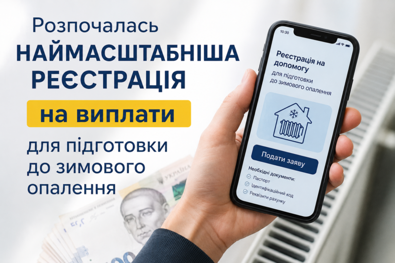 Розпочалась наймасштабніша реєстрація на виплати для підготовки до зимового опалення