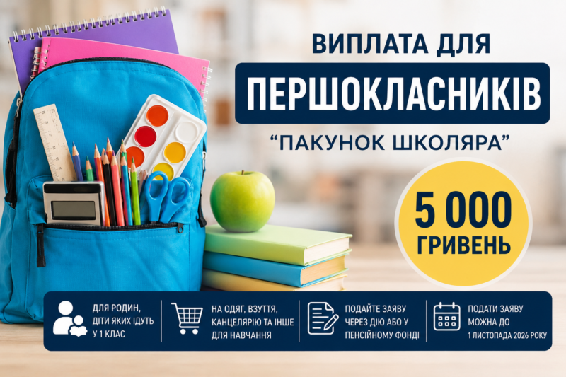 Виплата 5 000 гривень для першокласників: хто має право на допомогу та як подати заявку