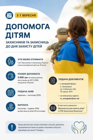 Розпочинається прийом заяв на матеріальну допомогу для дітей Захисників і Захисниць: хто та як може отримати 5 000 гривень
