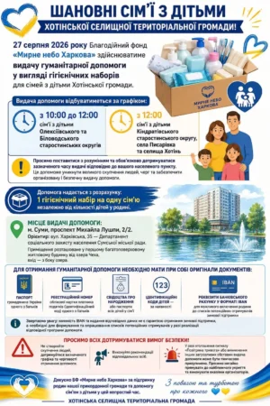 Видача гігієнічних наборів для сімей з дітьми від Благодійного фонду «Мирне небо Харкова»