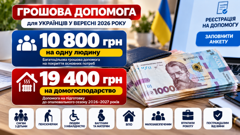 Грошова допомога у вересні: 10 800 грн на людину, 19 400 грн на зиму та інші види підтримки