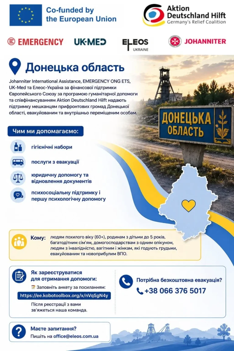 Гуманітарна допомога від Eleos для ВПО: старт реєстрації від міжнародних і українських партнерів