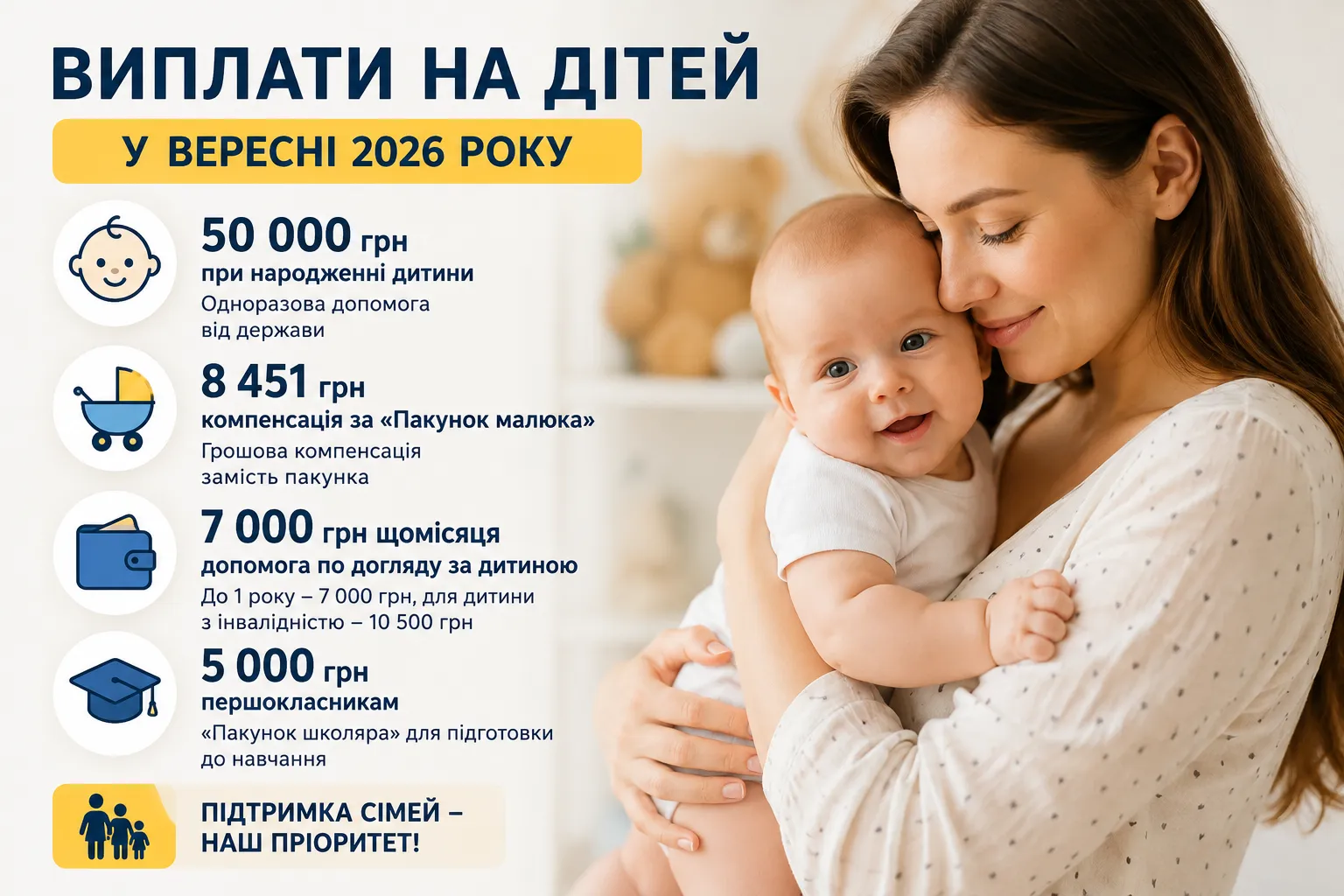 Виплати на дітей у вересні 2026 року: які суми можуть отримати українські родини