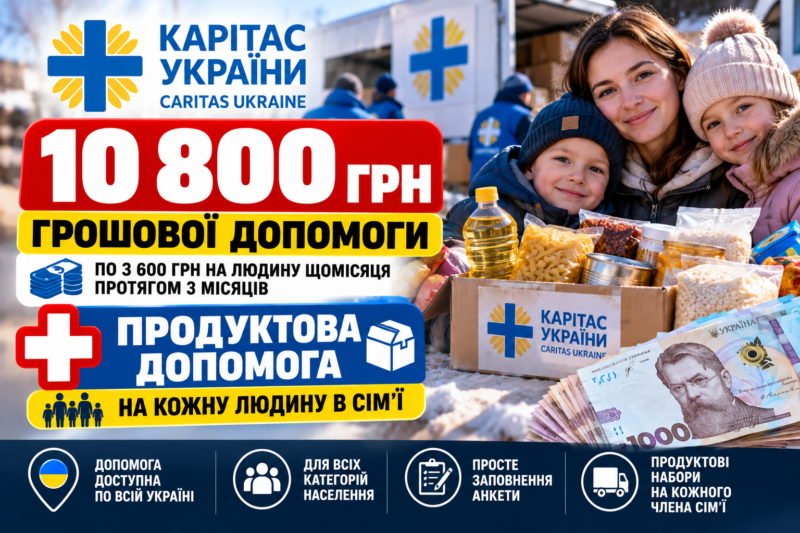 10 800 грн грошової допомоги + продукти для кожного члена сім’ї