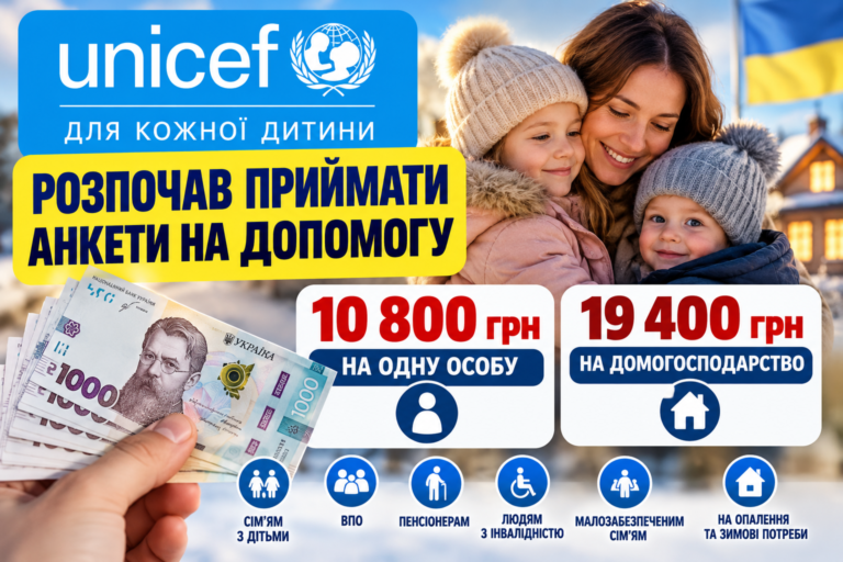 ЮНІСЕФ надає грошову допомогу українцям: 10 800 грн на особу та 19 400 грн на домогосподарство — хто може отримати виплати
